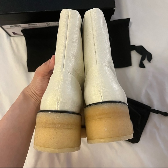 New Chanel Classic Lace Up Boots 39 Pearlized Grained Calfskin Cap Toe Combat - Picture 10 of 15